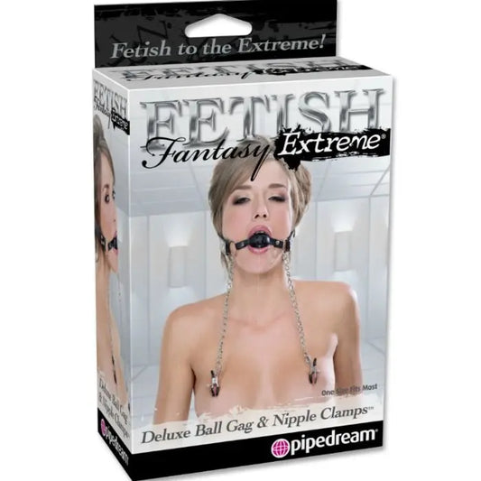 FETISH FANTASY EXTREME - MORDAZA DELUXE CON PINZAS PEZONES CON CADENAS FETISH FANTASY EXTREME