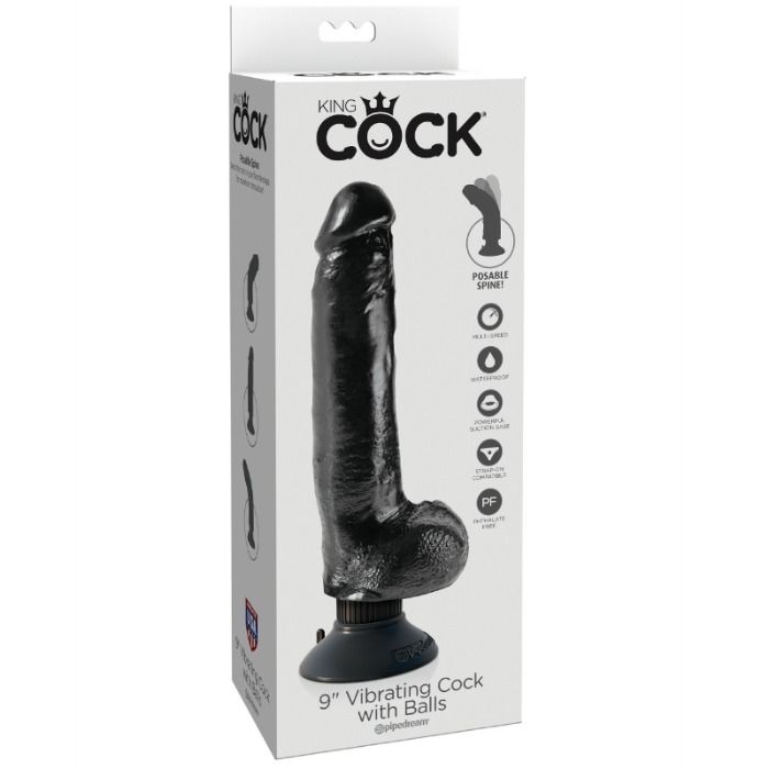 KING COCK - DILDO VIBRADOR CON TESTÍCULOS 23 CM NEGRO KING COCK