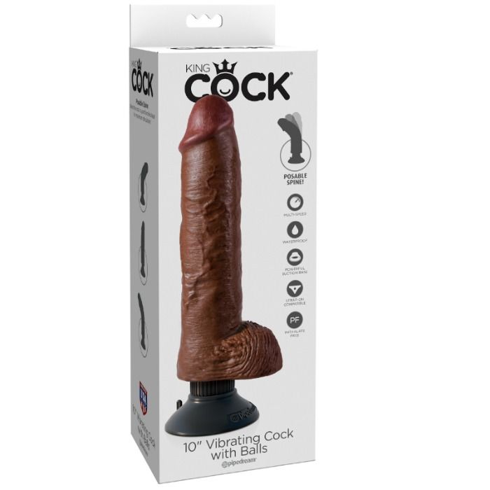 KING COCK - DILDO VIBRADOR CON TESTÍCULOS 25.5 CM COLOR MARRÓN KING COCK