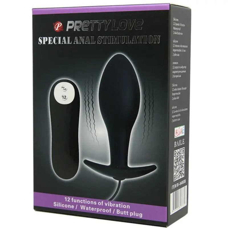 PRETTY LOVE - PLUG ANAL SILICONA FORMA ANCLA 12 MODOS VIBRACIÓN NEGRO PRETTY LOVE BOTTOM
