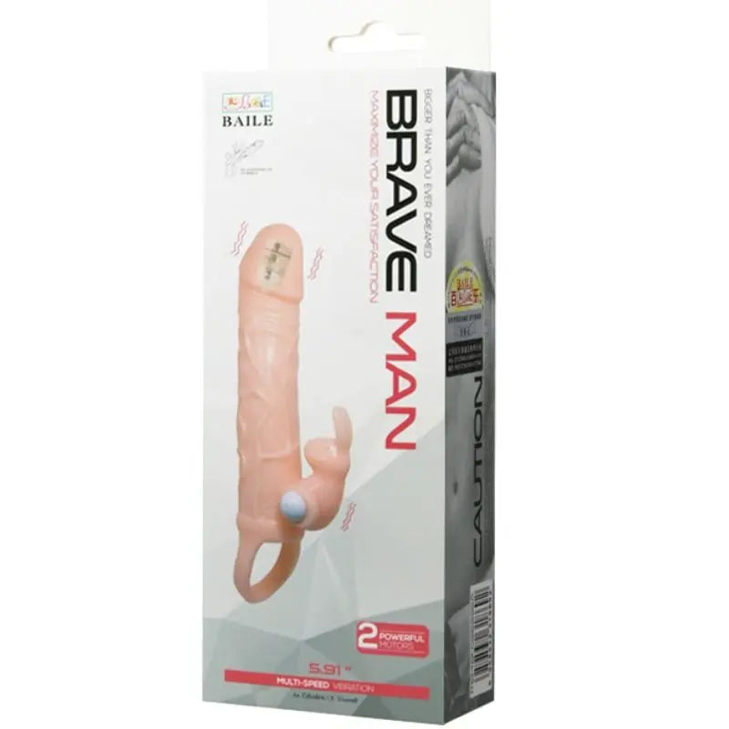BAILE - BRAVE MAN FUNDA PENE CON RABBIT VIBRADOR 16.5 CM NATURAL BAILE FOR HIM