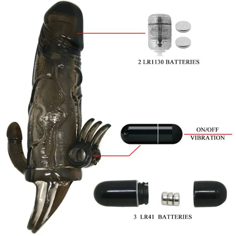 BAILE - BRAVE MAN FUNDA PENE ANAL Y CLITORIS VIBRADOR 16.5 CM NEGRO BAILE FOR HIM
