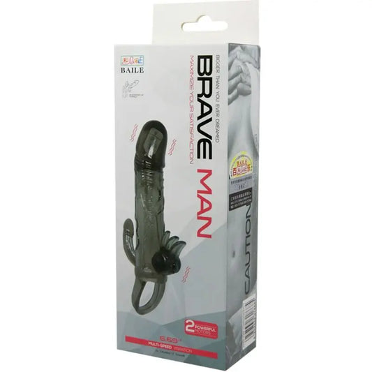 BAILE - BRAVE MAN FUNDA PENE ANAL Y CLITORIS VIBRADOR 16.5 CM NEGRO BAILE FOR HIM