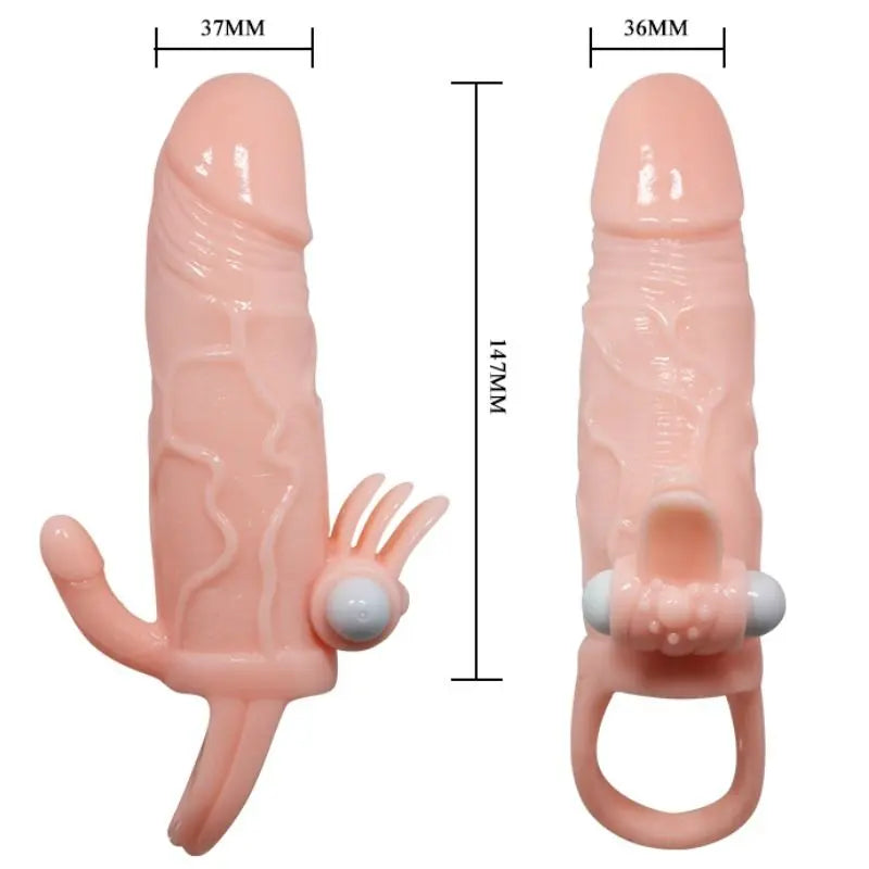 BAILE - BRAVE MAN FUNDA PENE ANAL Y CLITORIS VIBRADOR 16.5 CM NATURAL BAILE FOR HIM