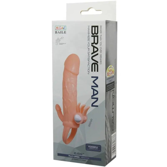 BAILE - BRAVE MAN FUNDA PENE ANAL Y CLITORIS VIBRADOR 16.5 CM NATURAL BAILE FOR HIM