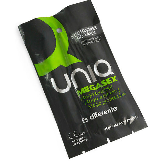 UNIQ - MEGASEX PRESERVATIVOS SENSITIVOS CON LIGUERO SIN LATEX 3 UNIDADES UNIQ