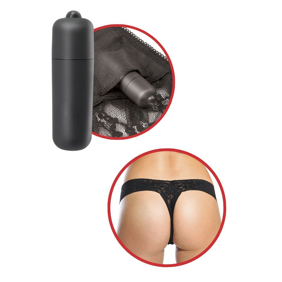 FETISH FANTASY SERIES - TANGA DE ENCAJE NEGRO CON VIBRADOR FETISH FANTASY SERIES