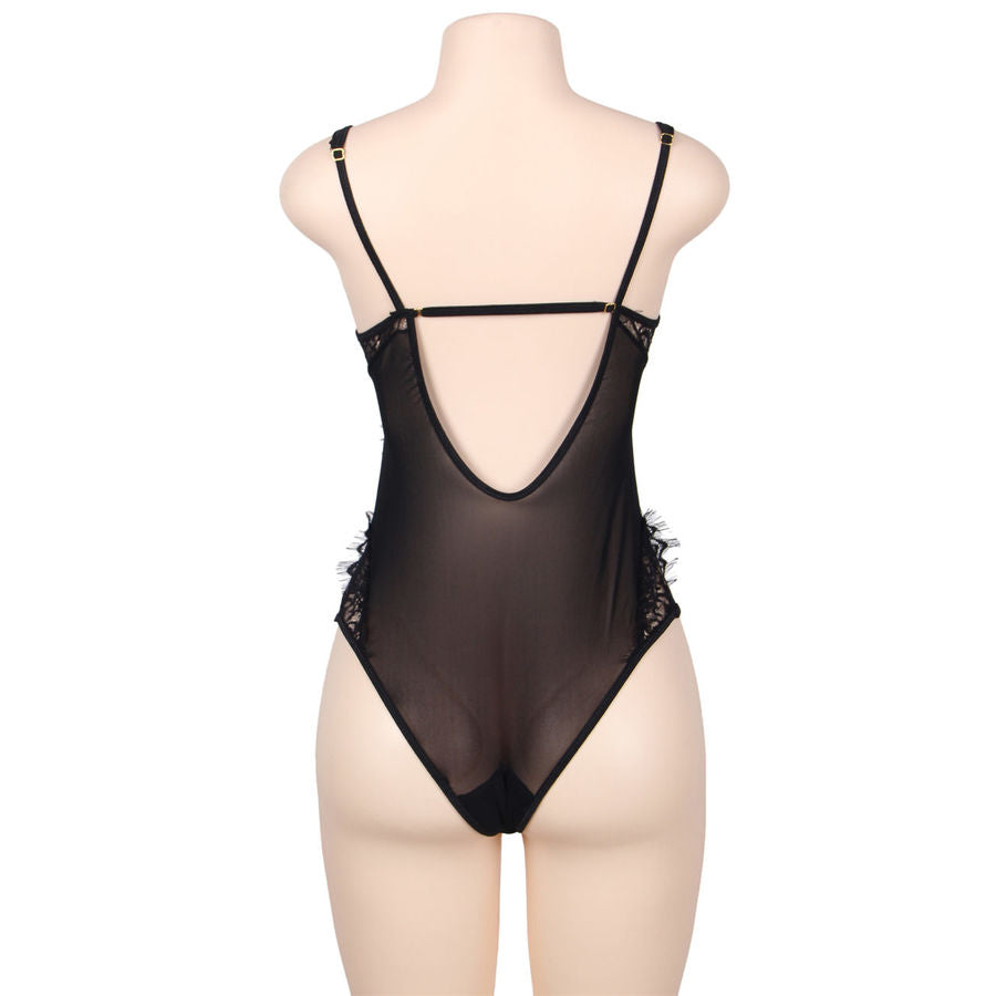SUBBLIME - TEDDY ENCAJE FLORAL Y CON FLECOS NEGRO TALLA GRANDE SUBBLIME QUEEN PLUS SIZE