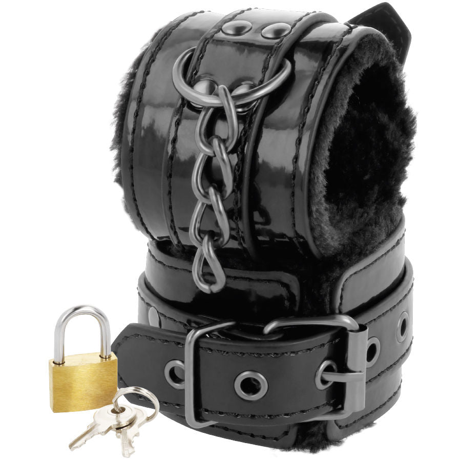 DARKNESS - ESPOSAS CUERO AJUSTABLES TOBILLOS NEGRO CON CANDADO DARKNESS BONDAGE