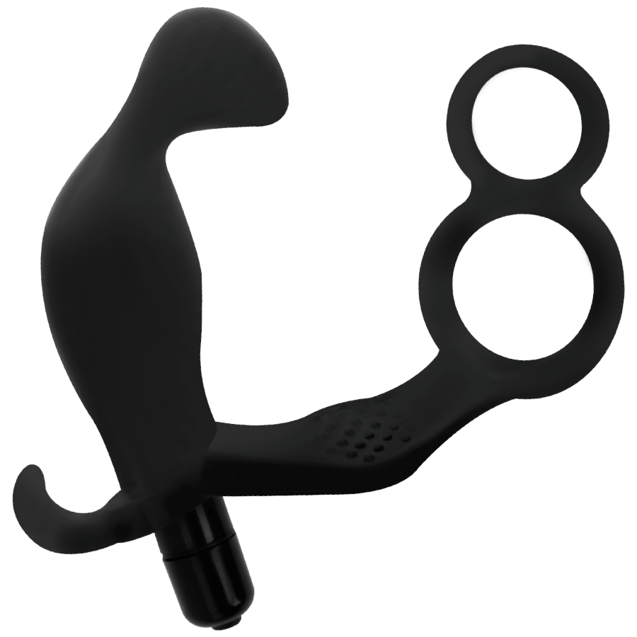 ADDICTED TOYS - PLUG ANAL CON ANILLA DOBLE PENE Y TESTICULOS NEGRO ADDICTED TOYS