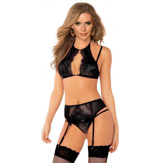 QUEEN LINGERIE - SET SUJETADOR + LIGUERO Y TANGA TALLA S/M QUEEN LINGERIE