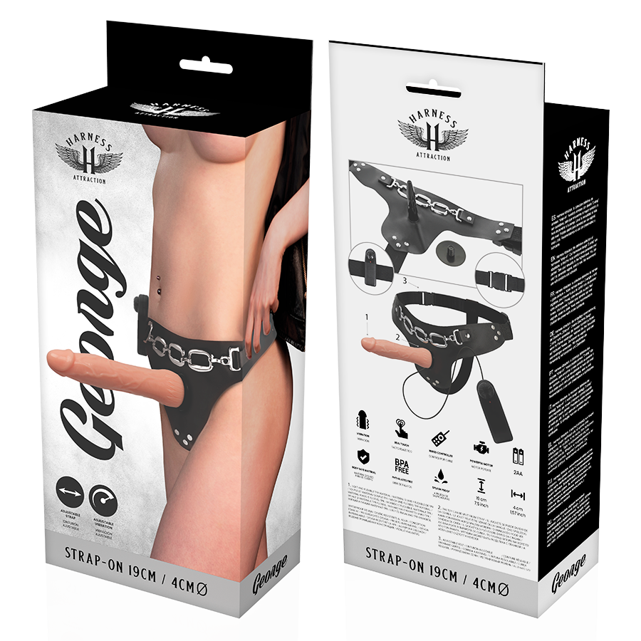 HARNESS ATTRACTION - ARNÉS  GEORGE REALÍSTICO VIBRADOR 19 CM -O- 4 CM HARNESS ATTRACTION