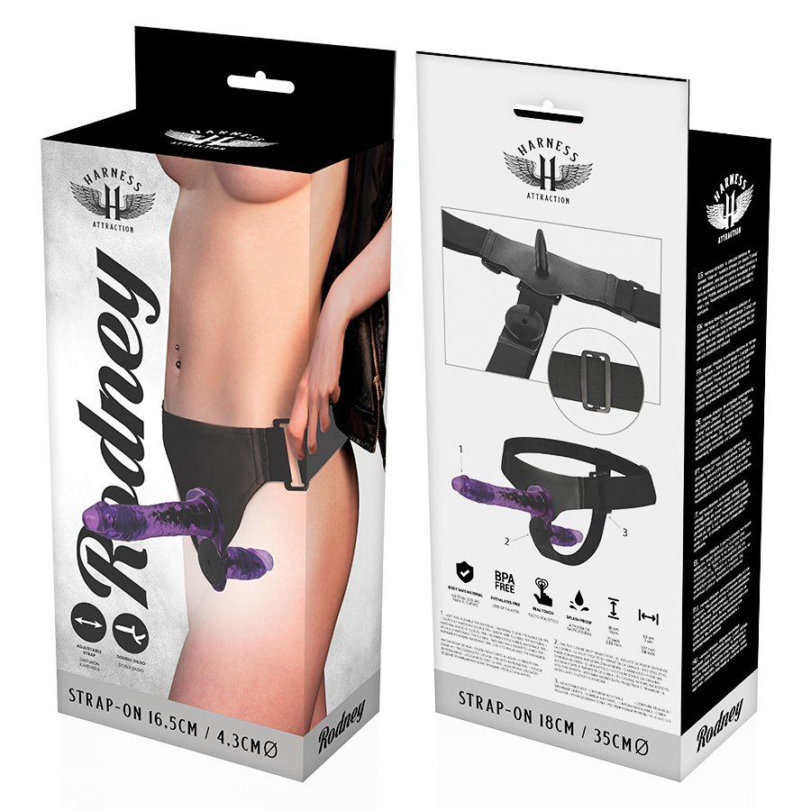 HARNESS ATTRACTION - RODNEY DOBLE PENETRACIÓN VIBRADOR 18 CM -O- 3.5 CM HARNESS ATTRACTION