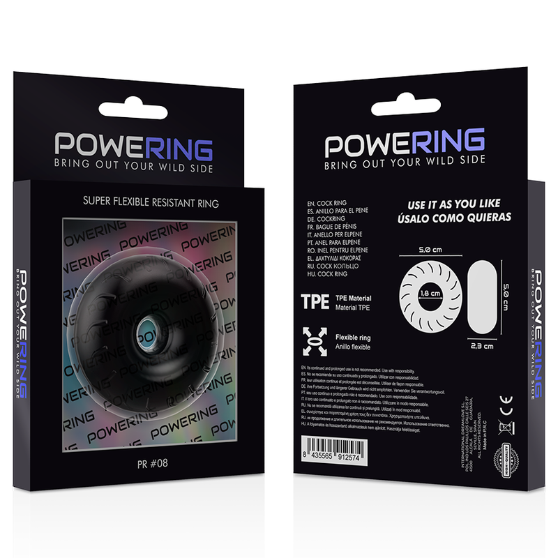 POWERING - SUPER FLEXIBLE Y RESISTENTE ANILLO PENE  5CM PR08 NEGRO POWERING
