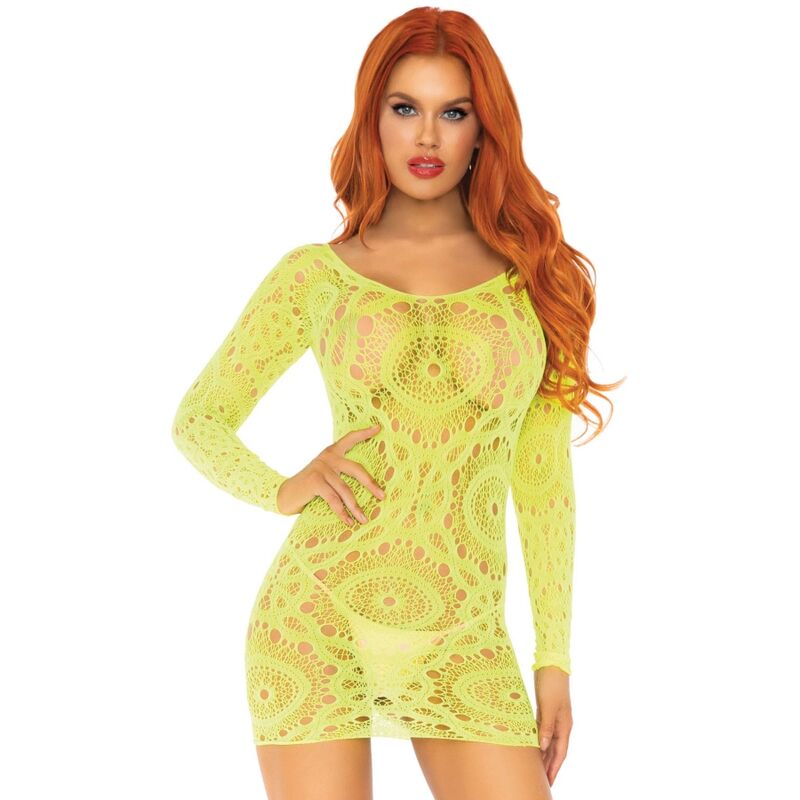LEG AVENUE - MINI VESTIDO DE ENCAJES MANGA LARGA NEON TALLA ÚNICA LEG AVENUE DRESSES