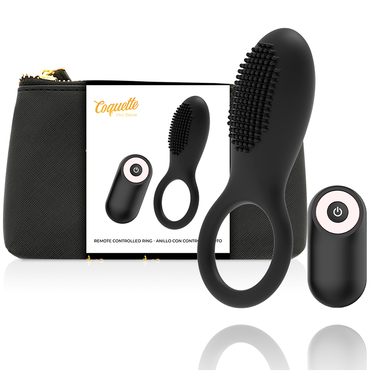 COQUETTE CHIC DESIRE - ANILLO VIBRADOR CONTROL REMOTO RECARGABLE NEGRO / GOLD COQUETTE TOYS