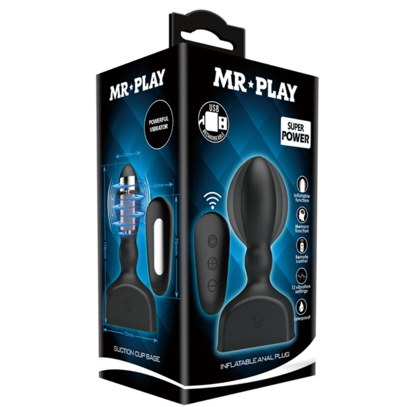 MR PLAY - PLUG ANAL HINCHABLE NEGRO CONTROL REMOTO MR PLAY