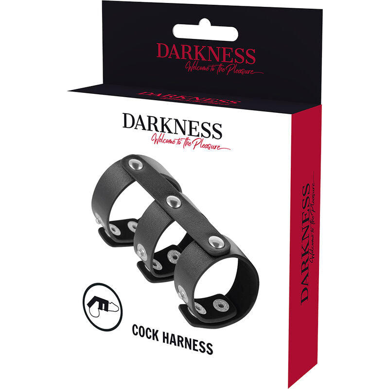 DARKNESS - ANILLO DOBLE PENE Y TESTICULOS AJUSTABLE LEATHER DARKNESS BONDAGE