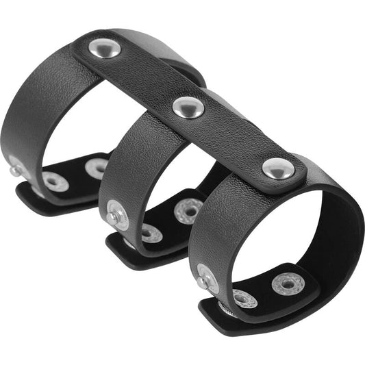 DARKNESS - ANILLO DOBLE PENE Y TESTICULOS AJUSTABLE LEATHER DARKNESS BONDAGE