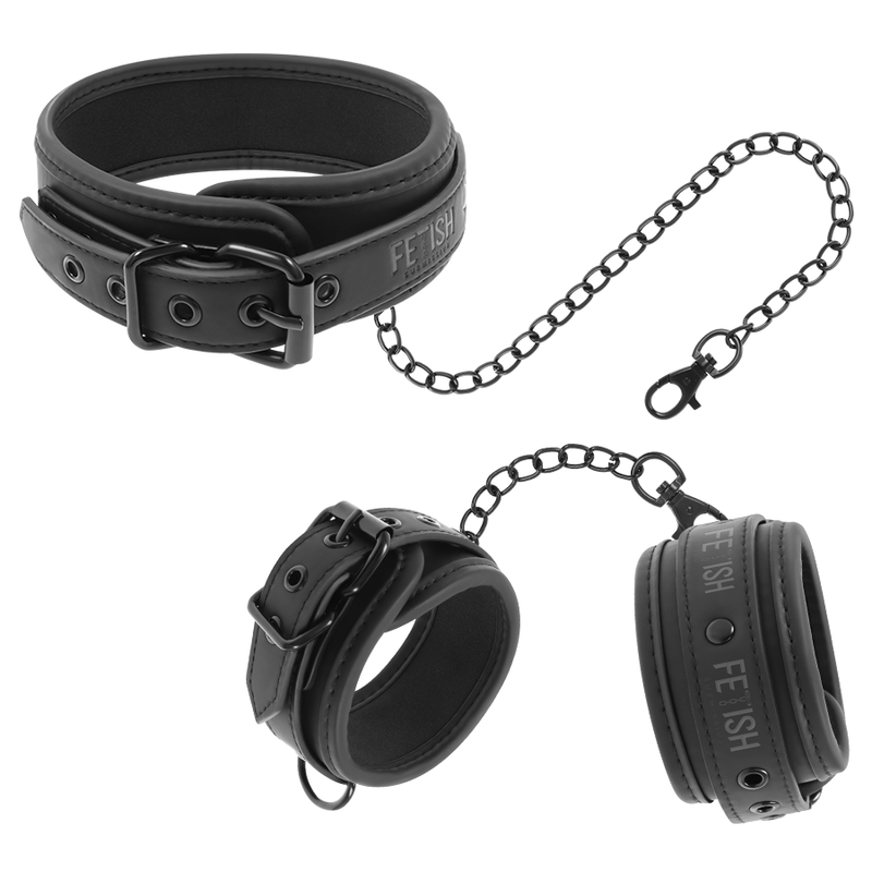 FETISH SUBMISSIVE - COLLAR Y ESPOSAS CUERO VEGANO CON FORRO DE NOPRENO FETISH SUBMISSIVE BONDAGE