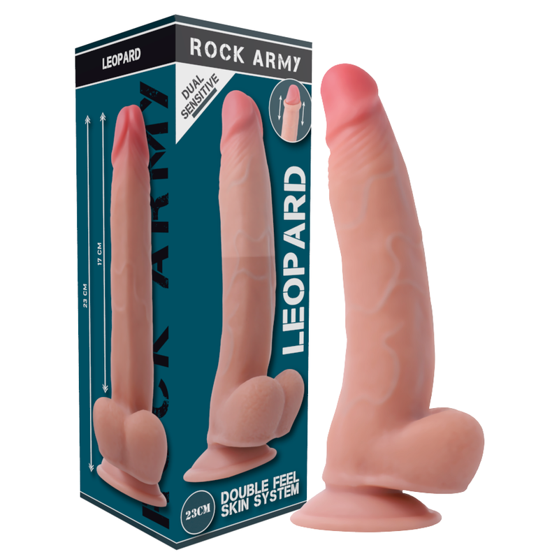 ROCKARMY - ARNÉS + DUAL DENSITY LEOPARD DILDO REALISTA 23 CM -O- 4.77 CM ROCK ARMY