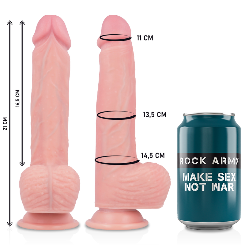 ROCKARMY - ARNÉS + LIQUID SILICONE DILDO PREMIUM SPITFIRE 21 CM -O- 4.62 CM ROCK ARMY