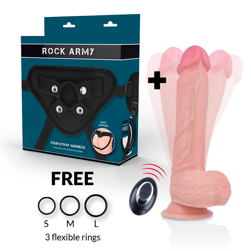 ROCKARMY - ARNÉS + LIQUID SILICONE VIBRADOR CONTROL REMOTO PREMIUM APACHE 20.5 CM -O- 4.62 CM ROCK ARMY