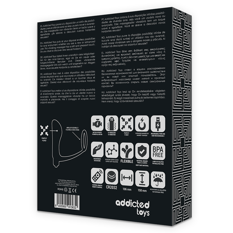 ADDICTED TOYS - ANILLA PENE CON PLUG ANAL CONTROL REMOTO NEGRO RECARGABLE ADDICTED TOYS